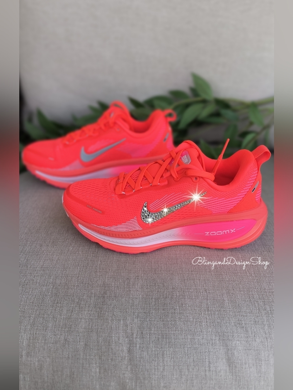 Bling Nike Vomero 18 Hot Pink Customized Women's Sneakers With Crystals - Picture 2 of 6